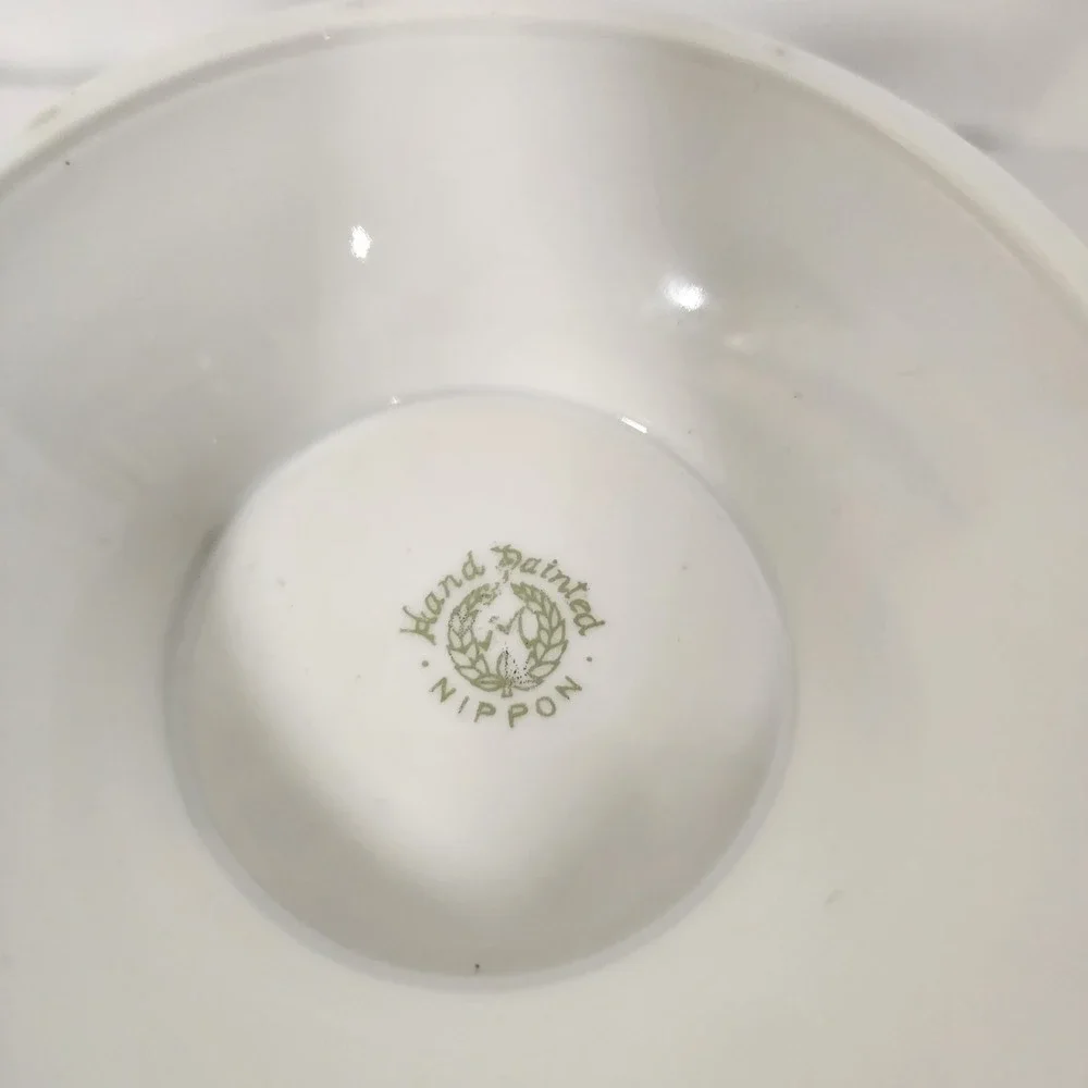 Antique Hand Painted Nippon Butterfly Porcelain Handled Bowl Gold Trim